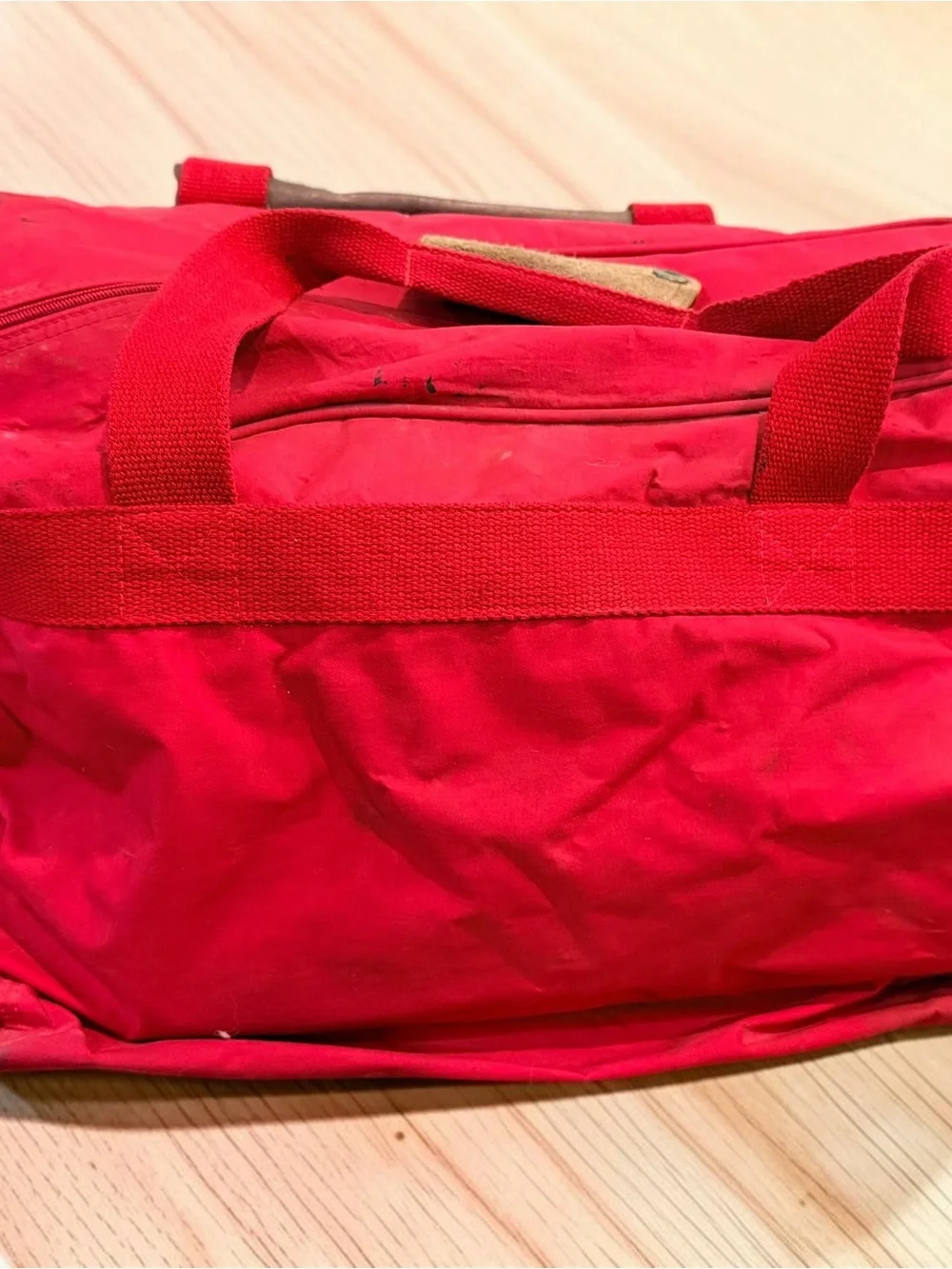 Vintage Marlboro Country Store Travel Duffle Bag Red Leather Straps Plaid Lined